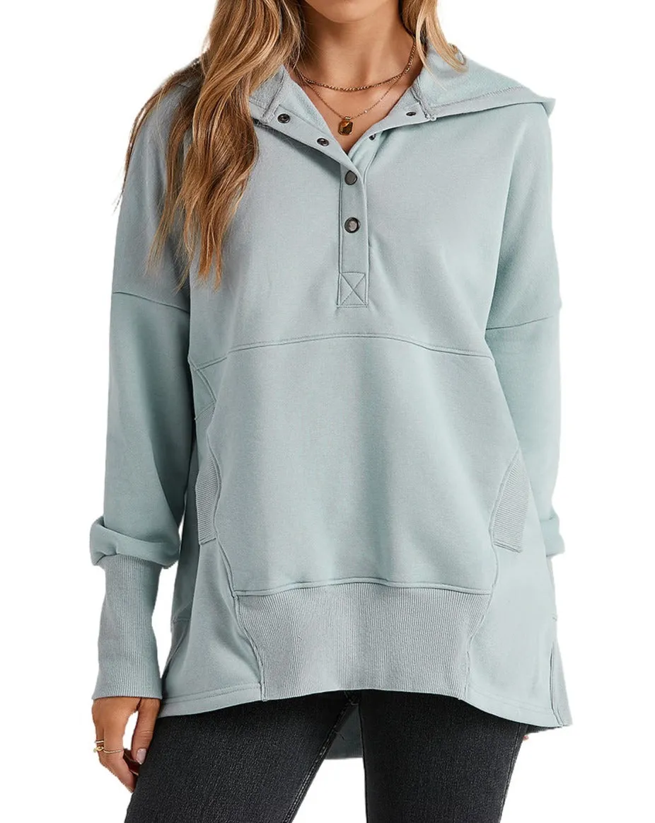 Buttoned Henley Kangaroo Pocket Hoodie