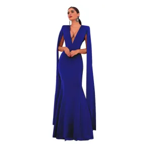 Cape Sleeve Deep V Neck Shawl Bodycon Maxi Dress