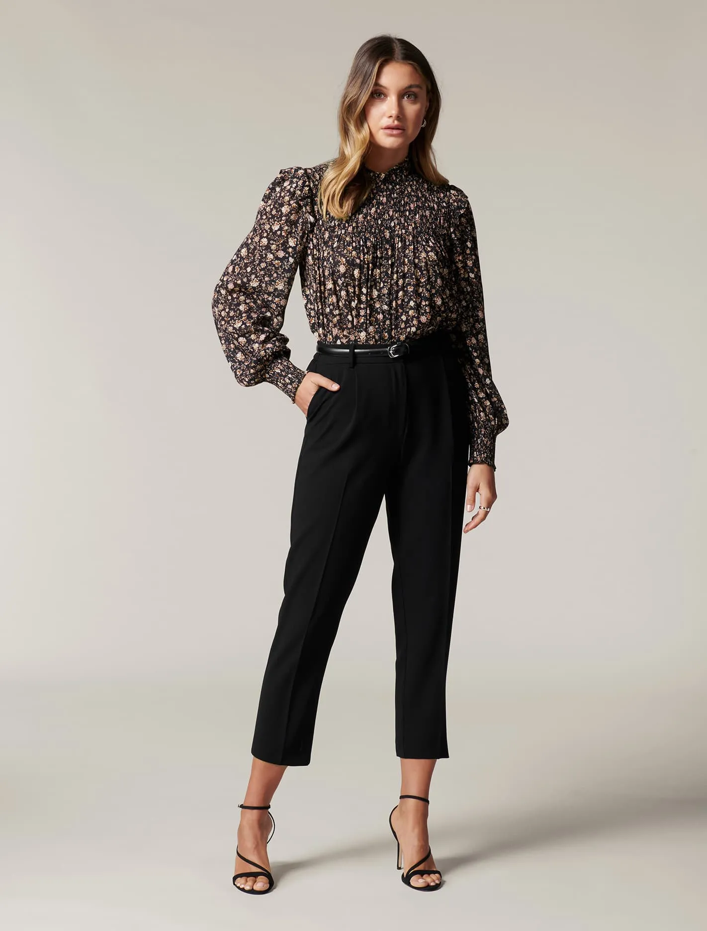 Carmen Petite Belted Tapered Pants