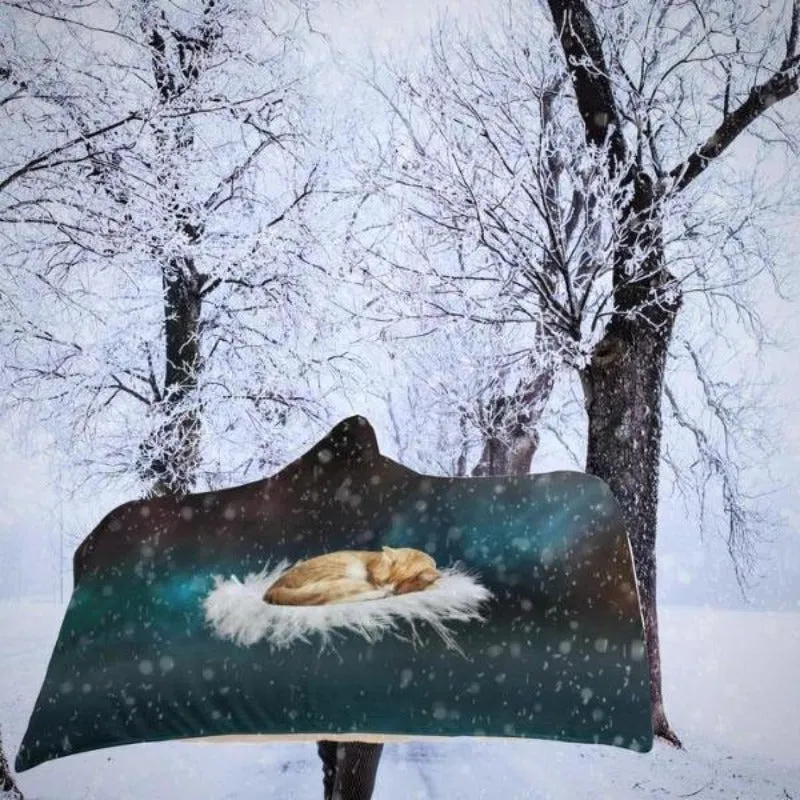 Cat Hooded Blanket Cute Cat Sleeping Gifts For Cat Lovers