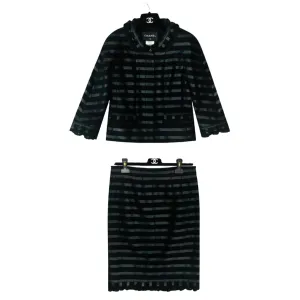 Chanel Cashmere Striped Skirt & Jacket Suit With Ruffle Trim. Size 38FR