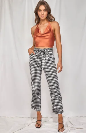 Checkered Cigarette Pants With Tie