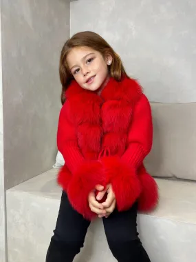 Childrens Red Luxury Fur Cardigan