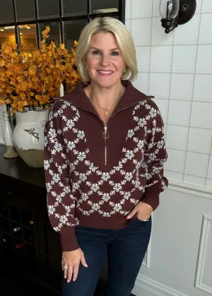 Chocolate and Ivory Half Zip Sweater