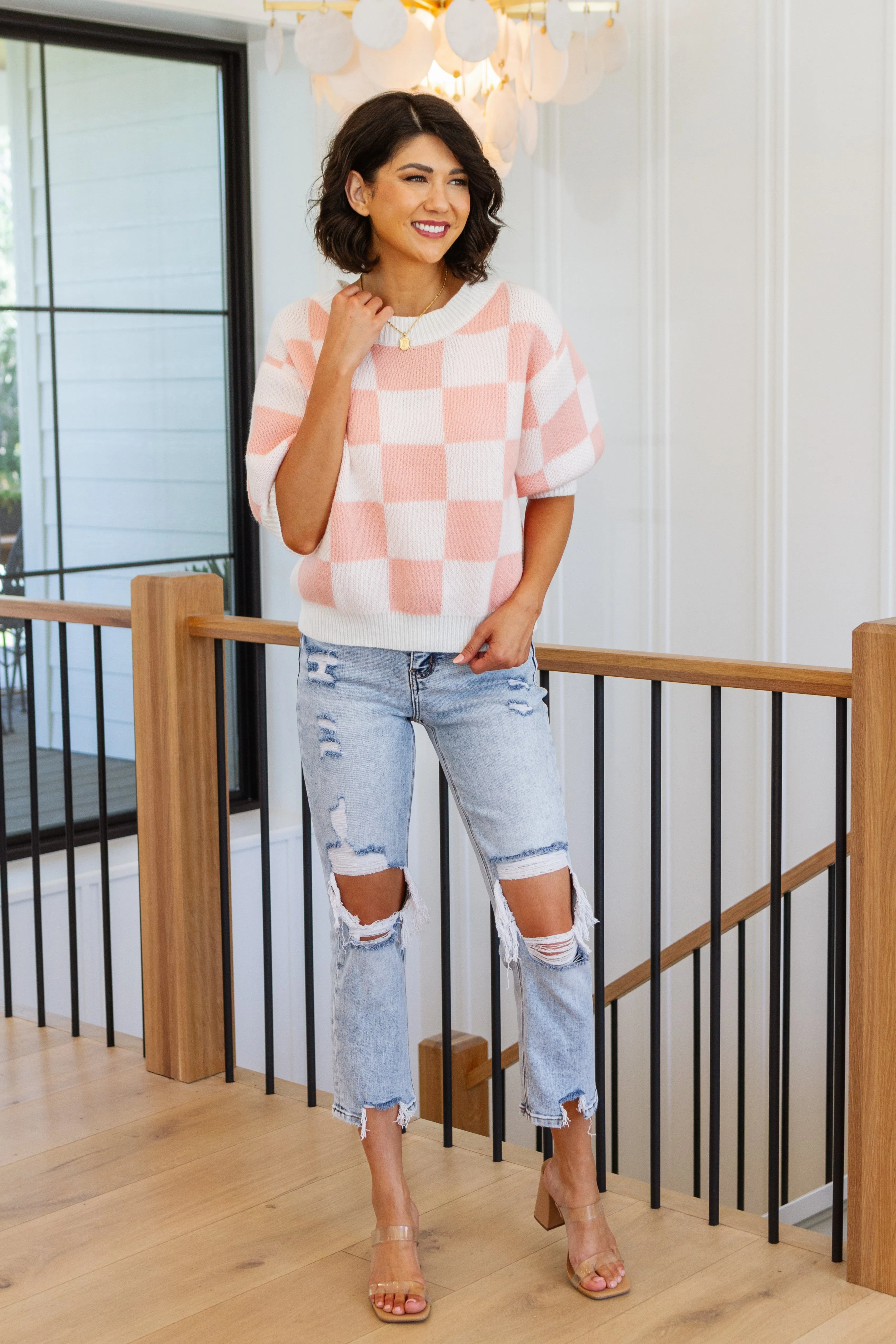 Chunky Knit Sweater Start Me Up Checkered Sweater