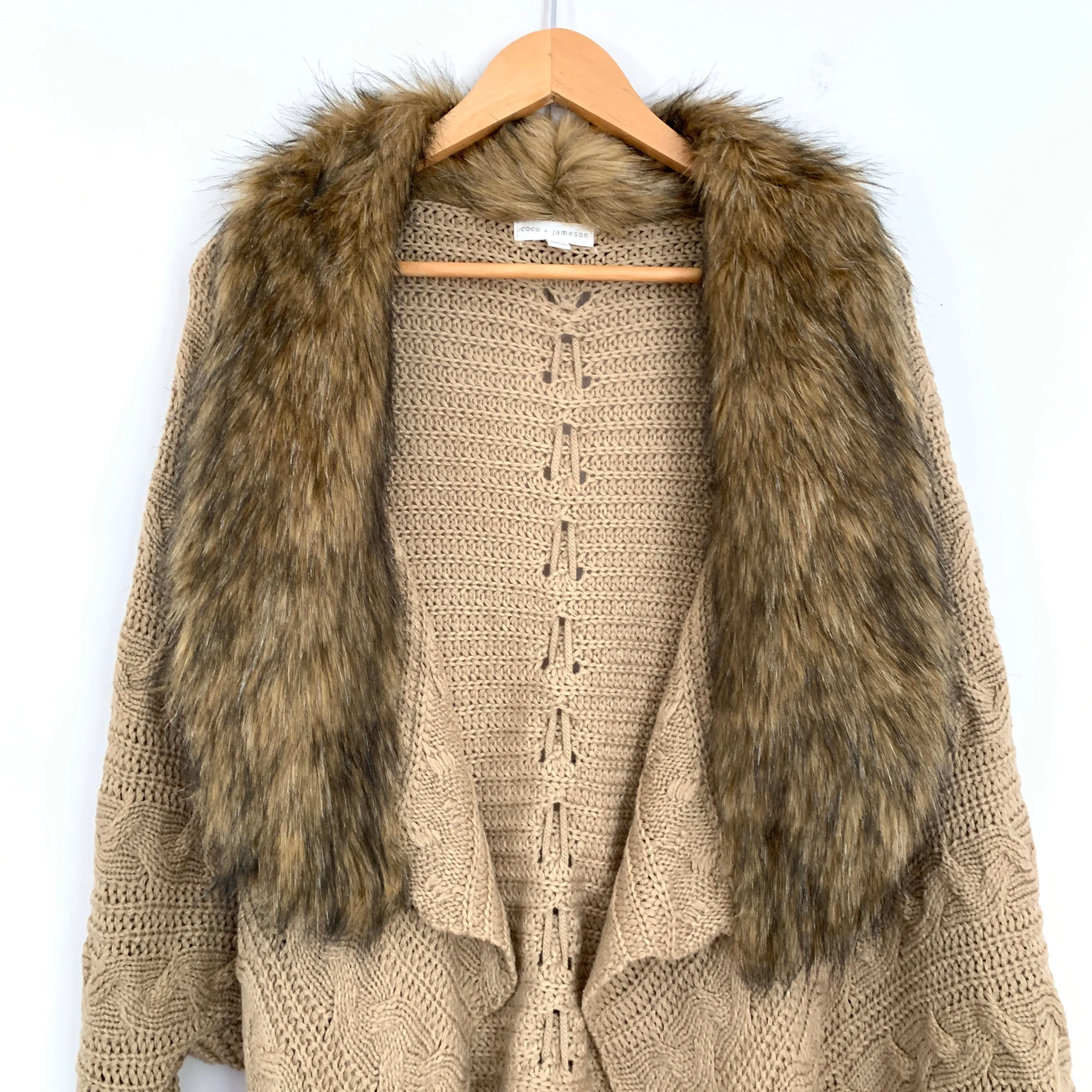 Coco   Jameson Beige Knit Cardigan with Faux Fur Collar- Size S