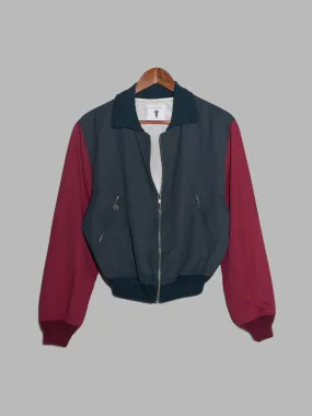 Colin Harvey 1980s green bomber jacket with wine red sleeves - mens S M