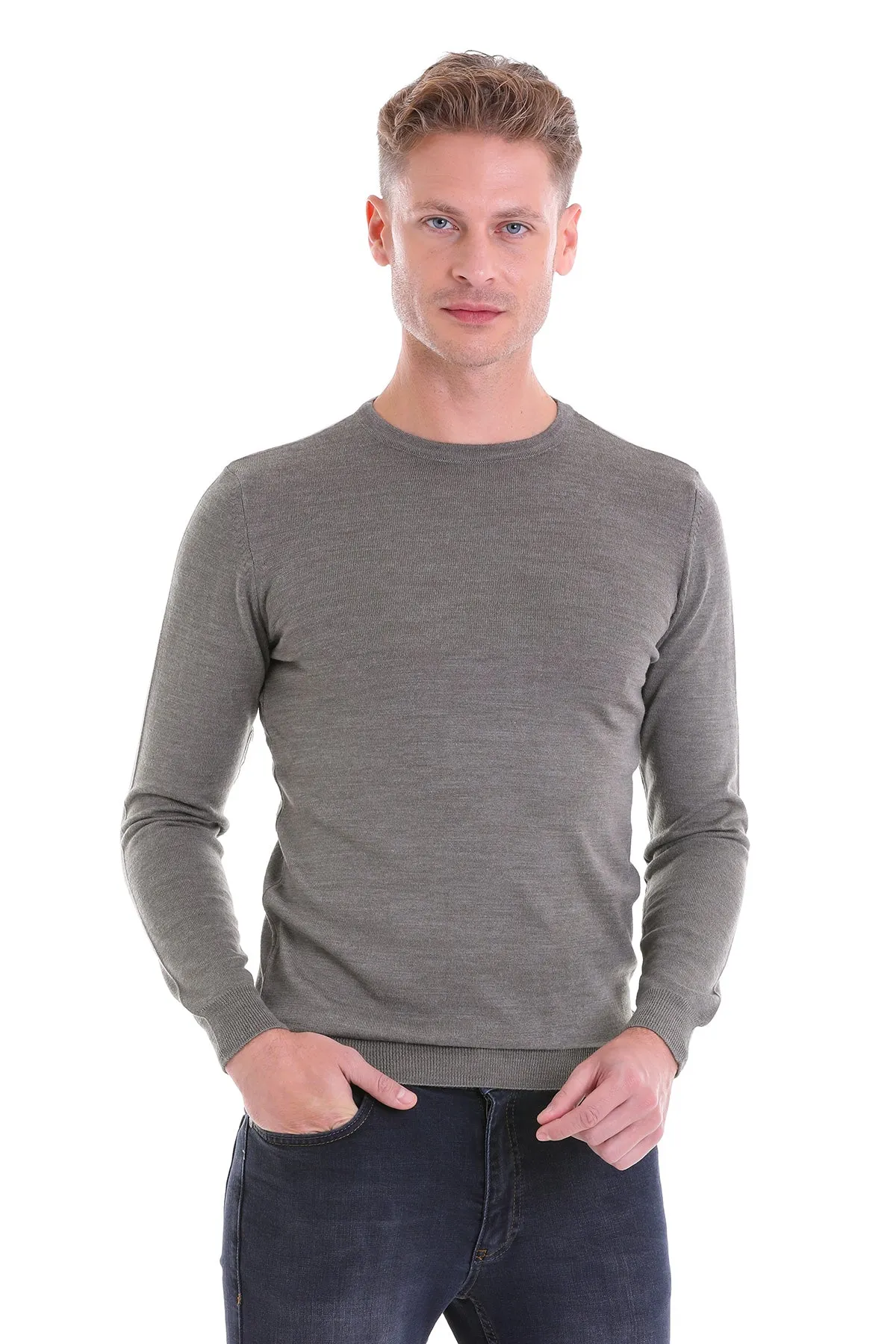 Comfort Fit Mink Wool Blend Crew Neck Sweater