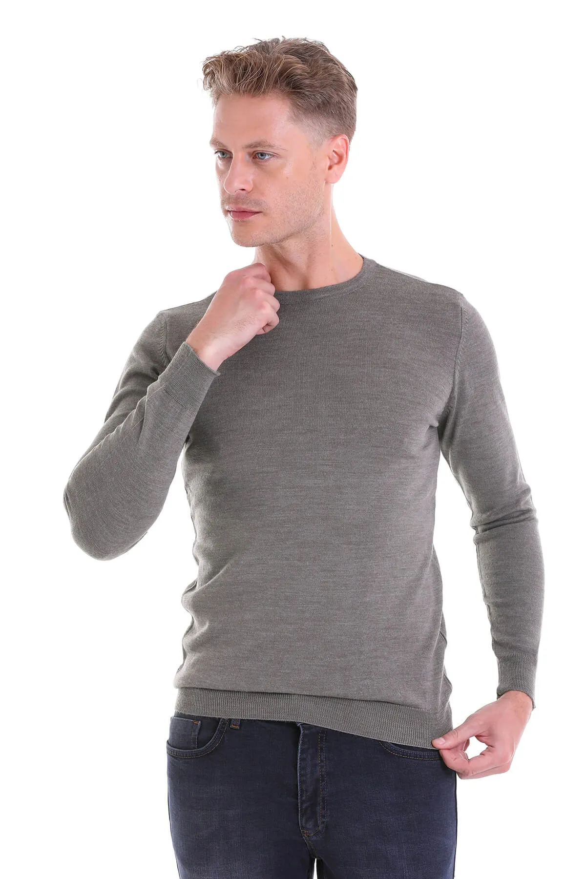 Comfort Fit Mink Wool Blend Crew Neck Sweater