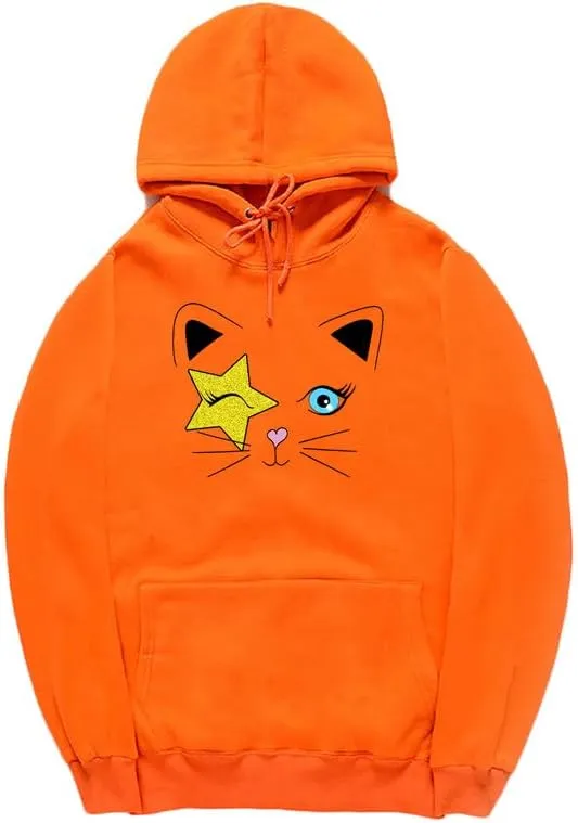 CORIRESHA Cat Lovers Hoodie Long Sleeve Drawstring Stars Teen Y2k Graphic Sweatshirt