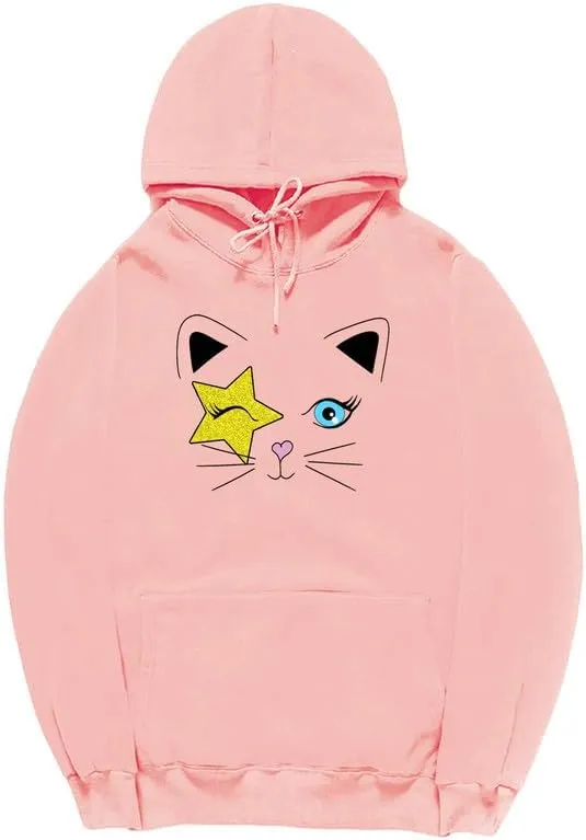 CORIRESHA Cat Lovers Hoodie Long Sleeve Drawstring Stars Teen Y2k Graphic Sweatshirt