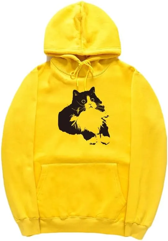 CORIRESHA Cute Cat Hoodie Long Sleeve Drawstring Soft Cotton Basic Sweatshirt