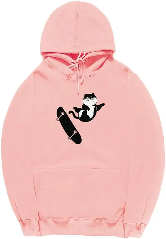 CORIRESHA Teen Cat Lovers Hoodie Long Sleeve Drawstring Cute Skateboard Sweatshirt