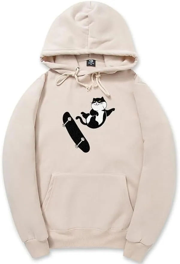 CORIRESHA Teen Cat Lovers Hoodie Long Sleeve Drawstring Cute Skateboard Sweatshirt