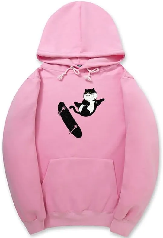 CORIRESHA Teen Cat Lovers Hoodie Long Sleeve Drawstring Cute Skateboard Sweatshirt