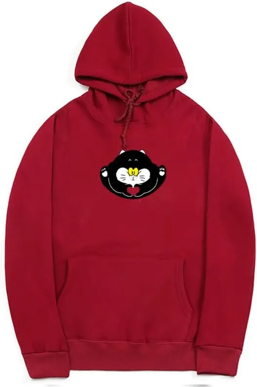 CORIRESHA Teen Cute Cat Long Sleeve Drawstring Kangaroo Pocket Hoodie Sweatshirt