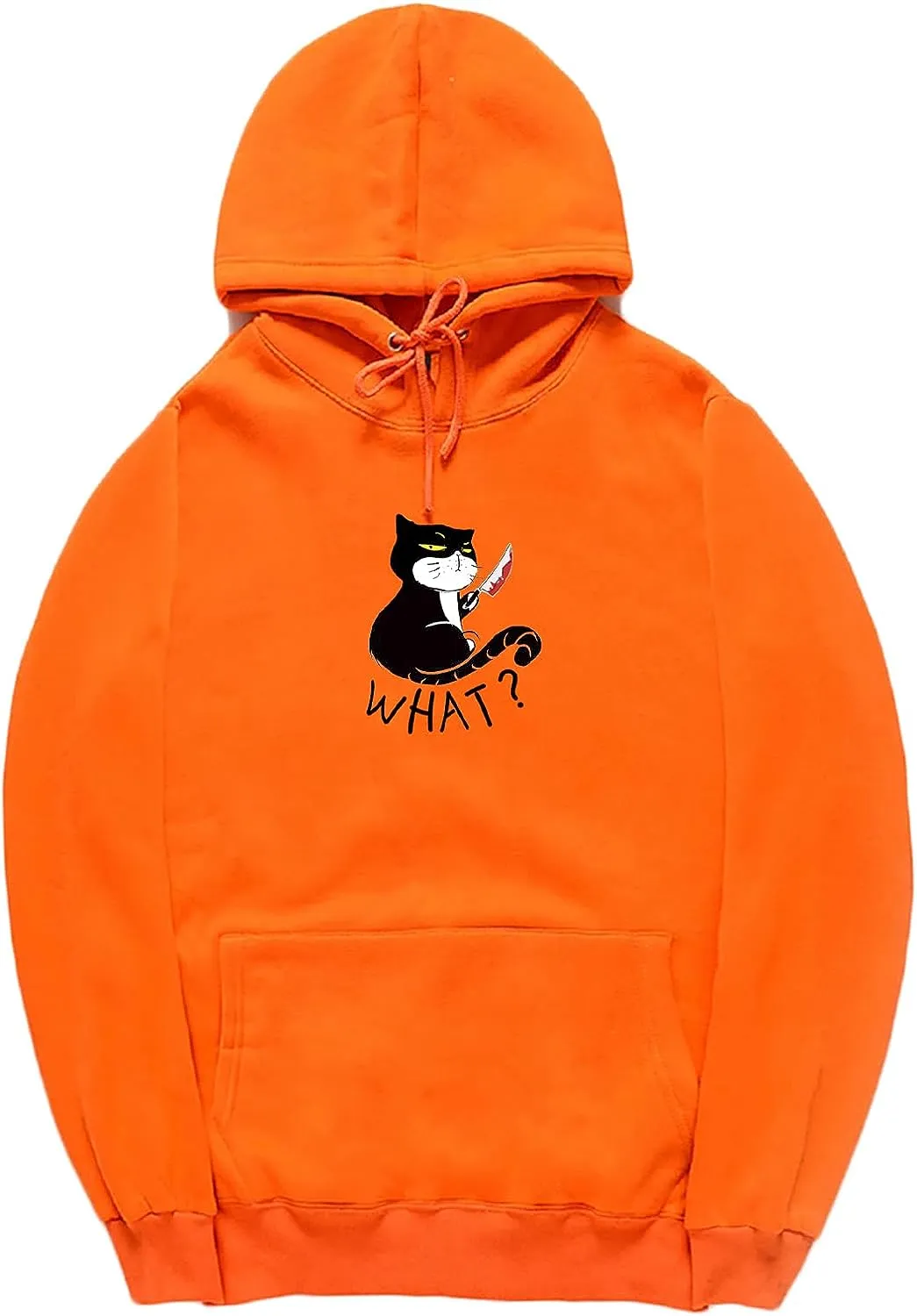 CORIRESHA Unisex Funny With Knife Cat Hoodie Drawstring Kangaroo Pocket Halloween Sweatshirt