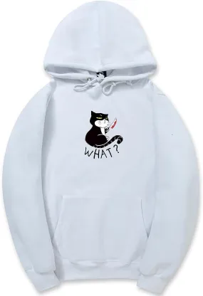 CORIRESHA Unisex Funny With Knife Cat Hoodie Drawstring Kangaroo Pocket Halloween Sweatshirt