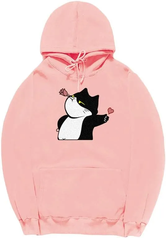 CORIRESHA Women's Cute Cat Heart Hoodie Drawstring Long Sleeve Kangaroo Pocket Sweatshirt