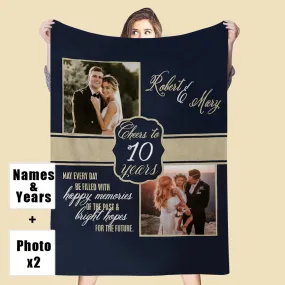 Custom 2 Photos Blanket Personalized Anniversary Fleece Blanket