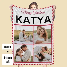 Custom 4 Photos Blanket Merry Christmas Personalized Blanket Gifts