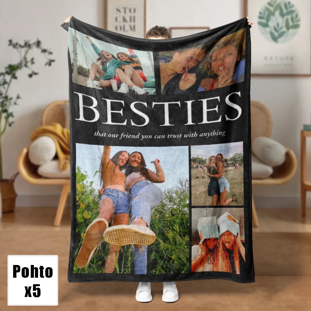 Custom 5 Photos Blanket Besties Gift Best Friends Fleece Blanket