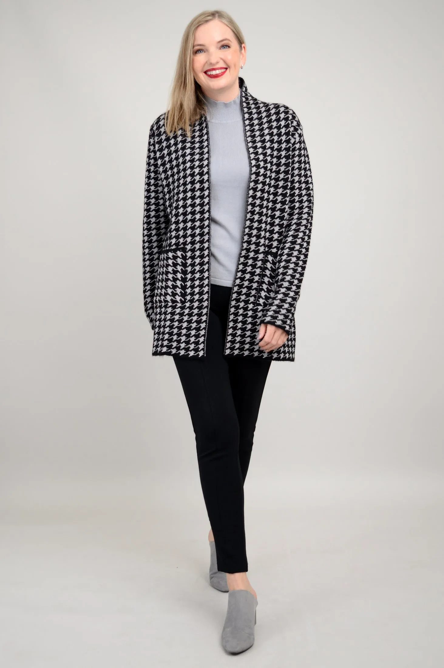 Dakota Cardigan, Houndstooth, Cotton Wool