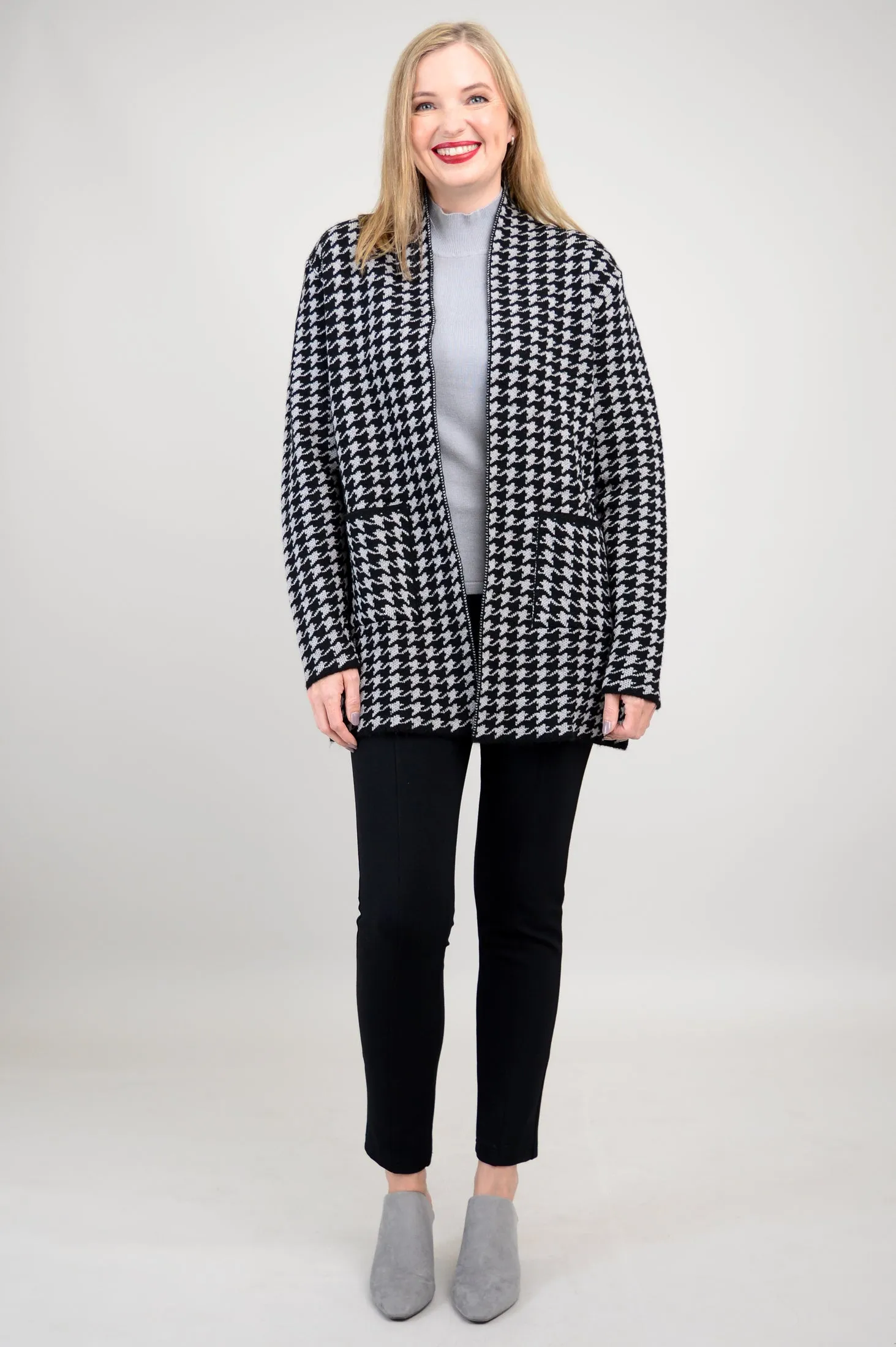 Dakota Cardigan, Houndstooth, Cotton Wool