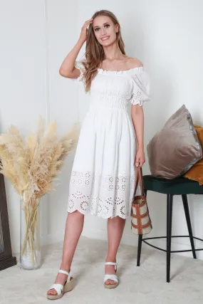 Double Second Broderie Lace Bardot Midi Dress