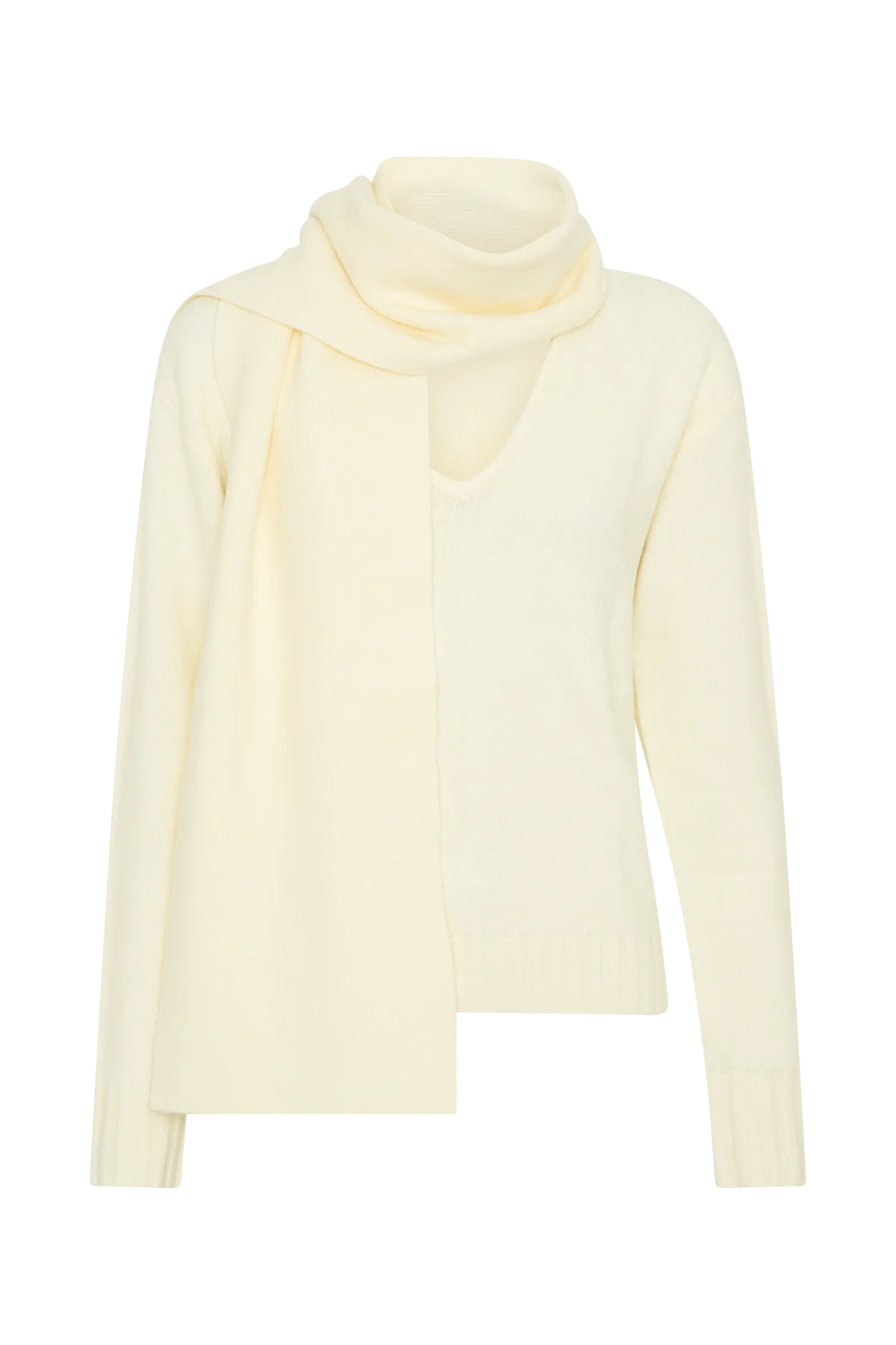 Ella V Neck Knit Jumper With Scarf - Ivory Marle