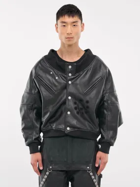 Embroidered Leather Bomber Jacket (MF24LBSB-JC3002-BLACK)