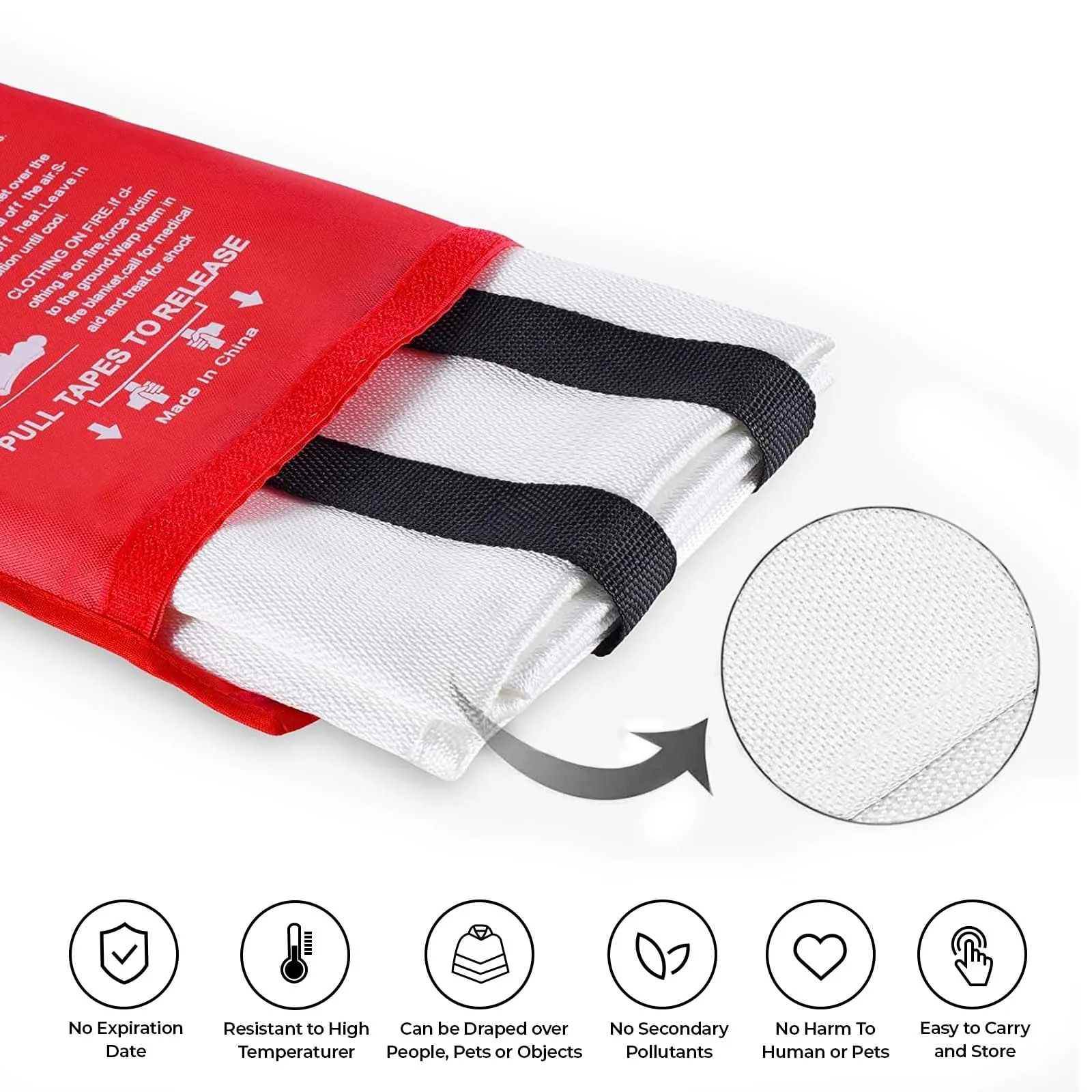 Emergency Fire Blanket for Home and Kitchen - 2 Pack 1.2m x 1.2m with Gloves and Hooks Flame Suppression Fiberglass Fire Blankets for House Camping Car Office Warehouse Emergency Survival Safety