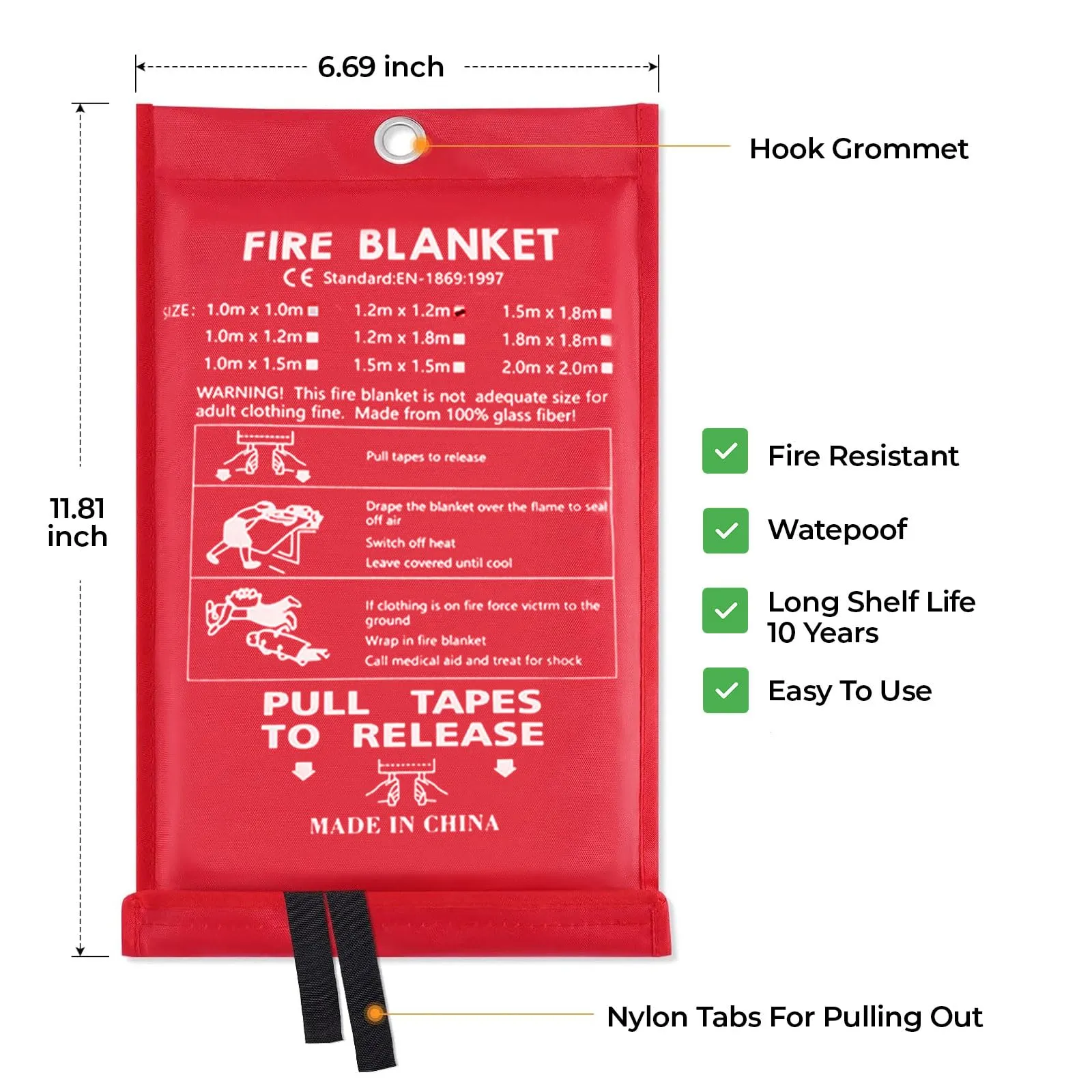 Emergency Fire Blanket for Home and Kitchen - 2 Pack 1.2m x 1.2m with Gloves and Hooks Flame Suppression Fiberglass Fire Blankets for House Camping Car Office Warehouse Emergency Survival Safety