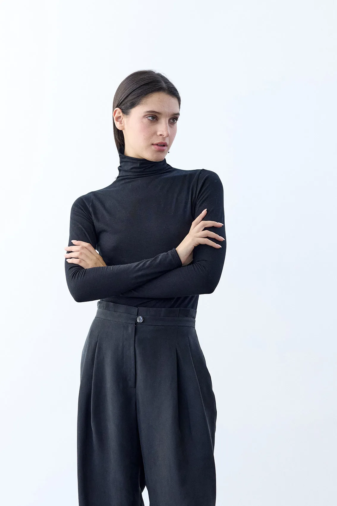 Essential Turtleneck Top Organic Pima Cotton - Ónix