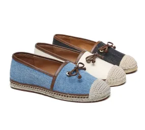 EVERAU® Women Leather Slip-on Bow Flat Espadrilles Esther