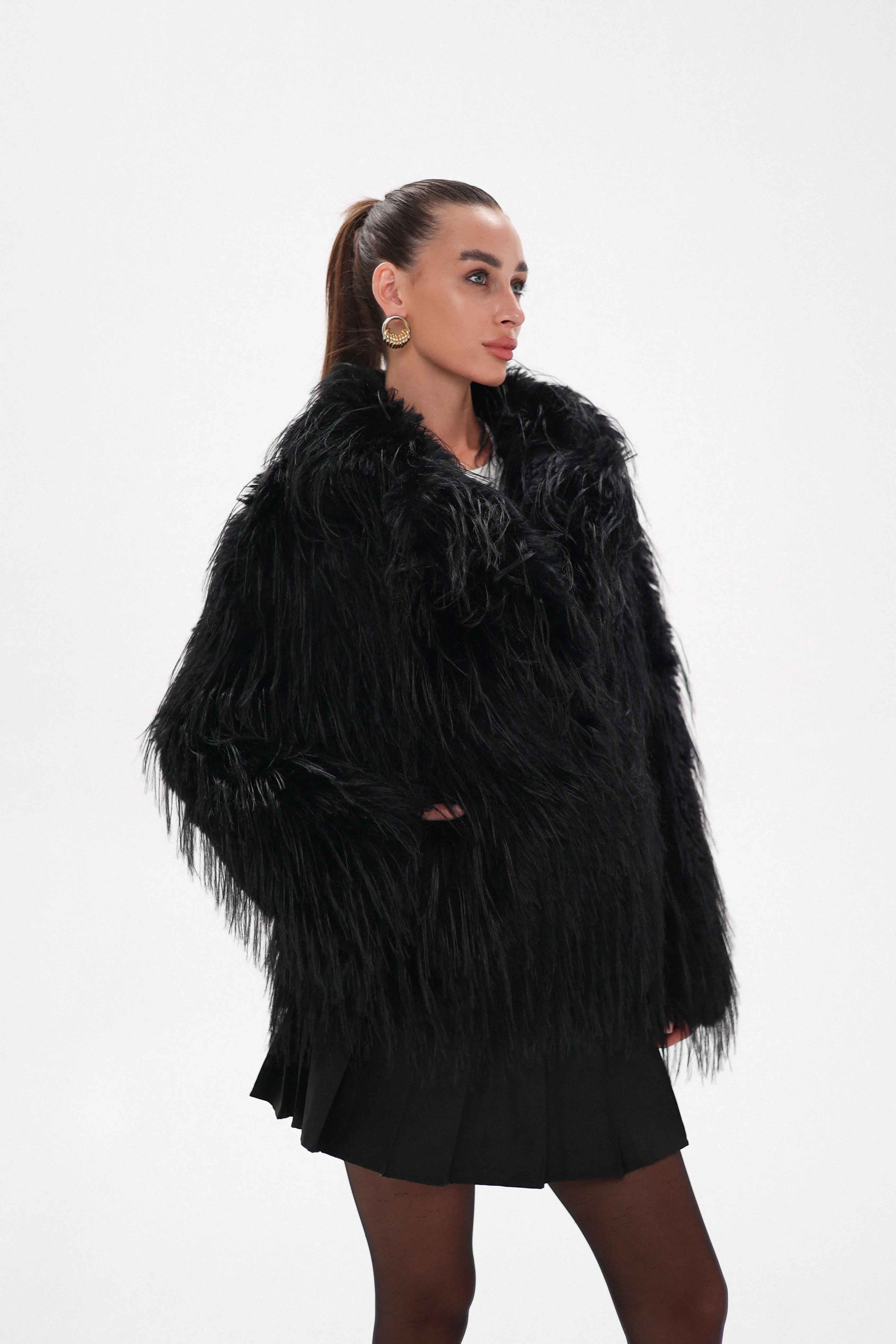 Faux Ostrich Luxe Wool Blend Coat