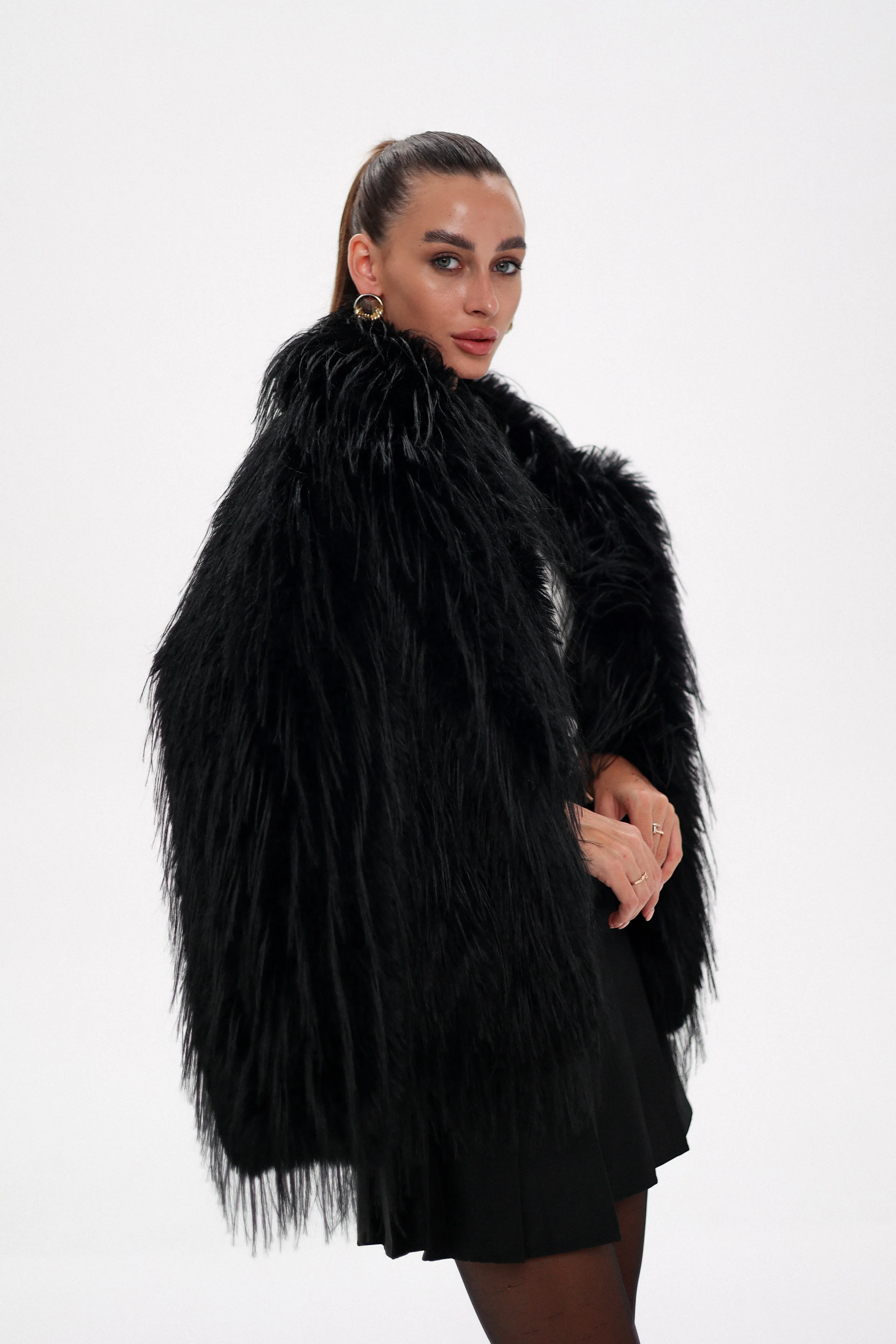 Faux Ostrich Luxe Wool Blend Coat