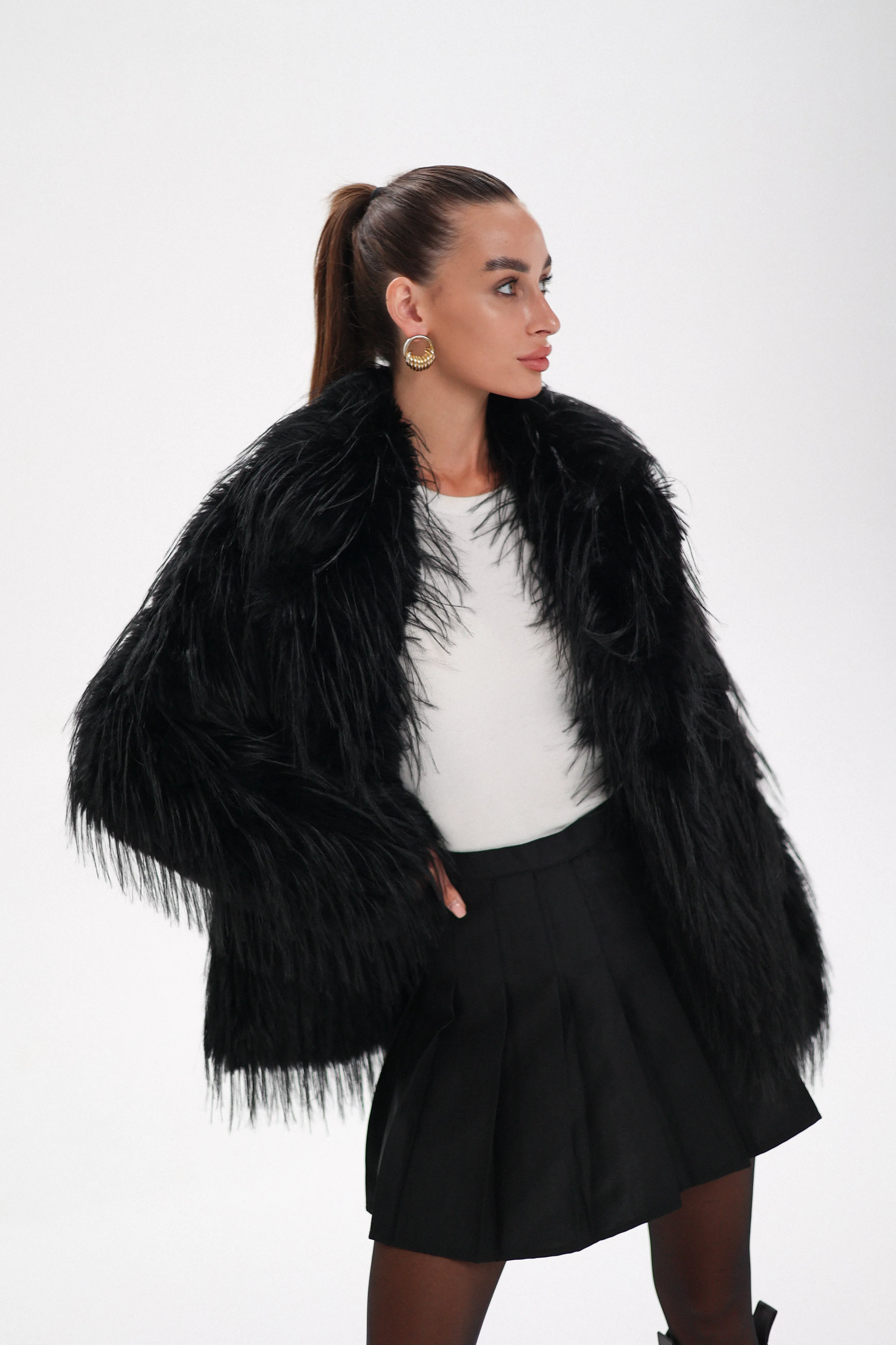 Faux Ostrich Luxe Wool Blend Coat