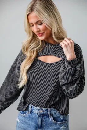 FINAL SALE - Lucky Break Charcoal Corded Cutout Cropped Hoodie