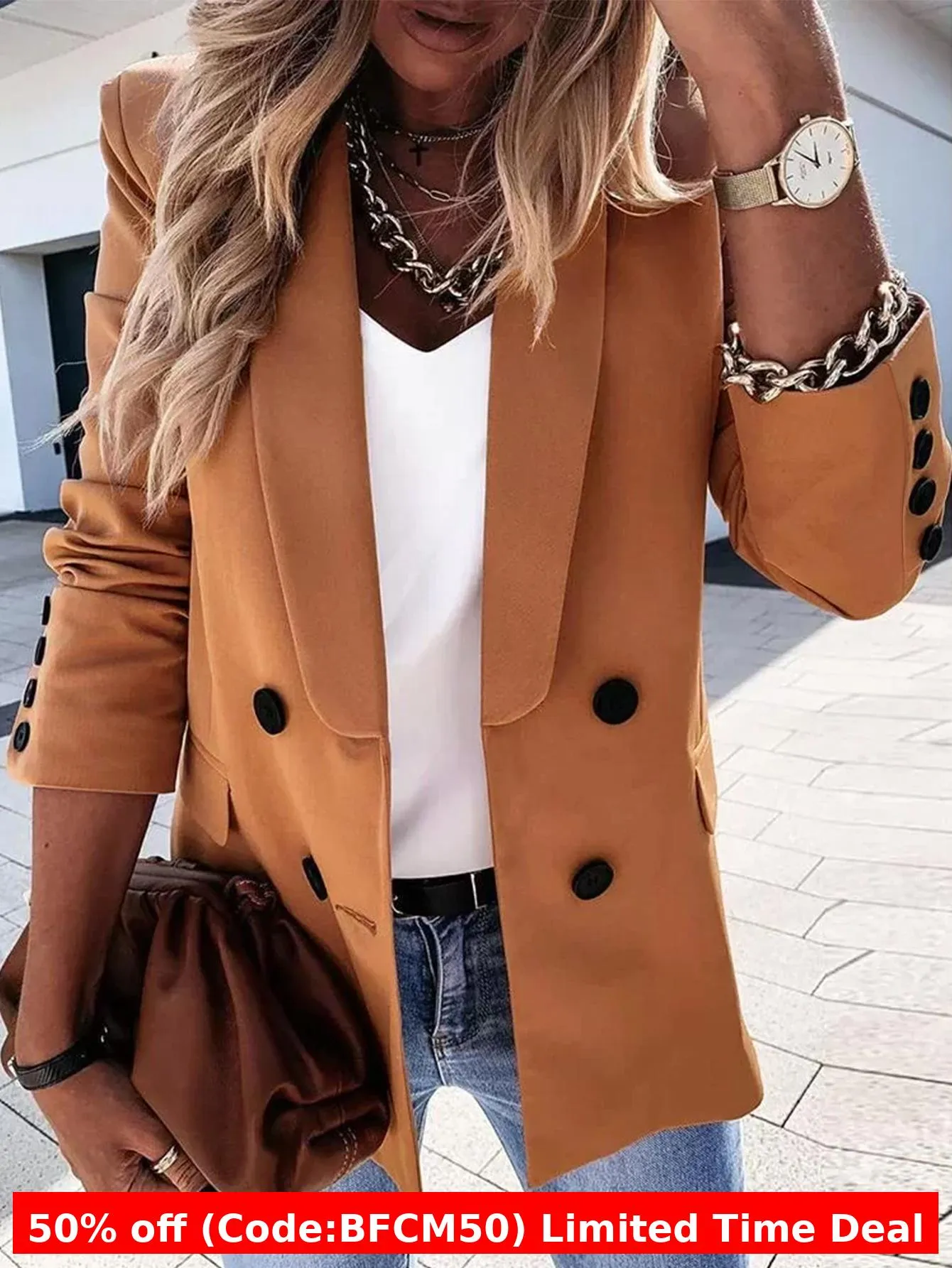 Flytonnshop brown fur boots outfit 2024 Autumn and Winter Solid Color Green Collar Elegant Women's Cardigan Suit Long Sleeve Fashion Coat