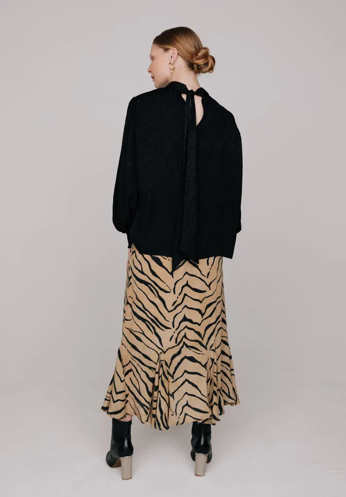 Ford Frill Detail Tiger Print Midi Skirt In Brown