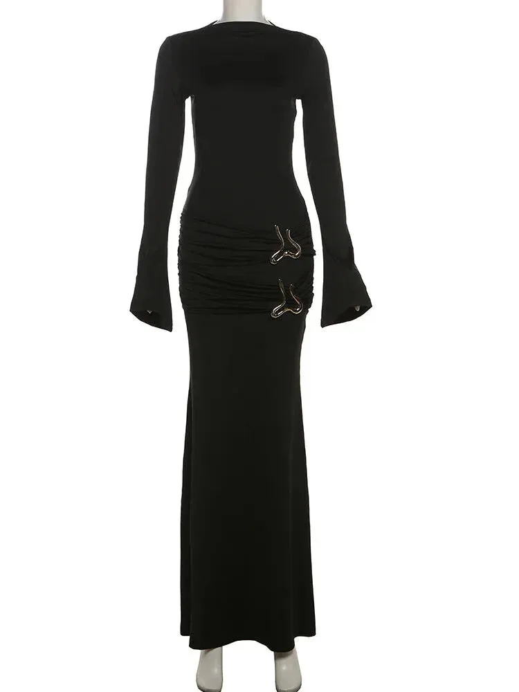 Formal Mermaid Black Ruched Waist Maxi Gown