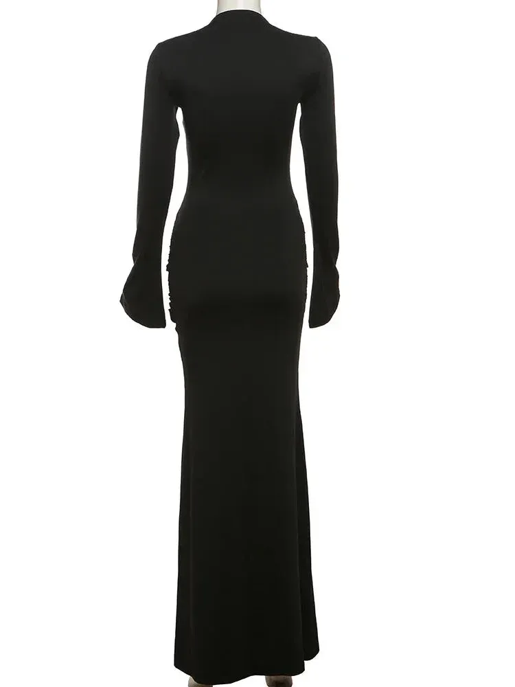 Formal Mermaid Black Ruched Waist Maxi Gown