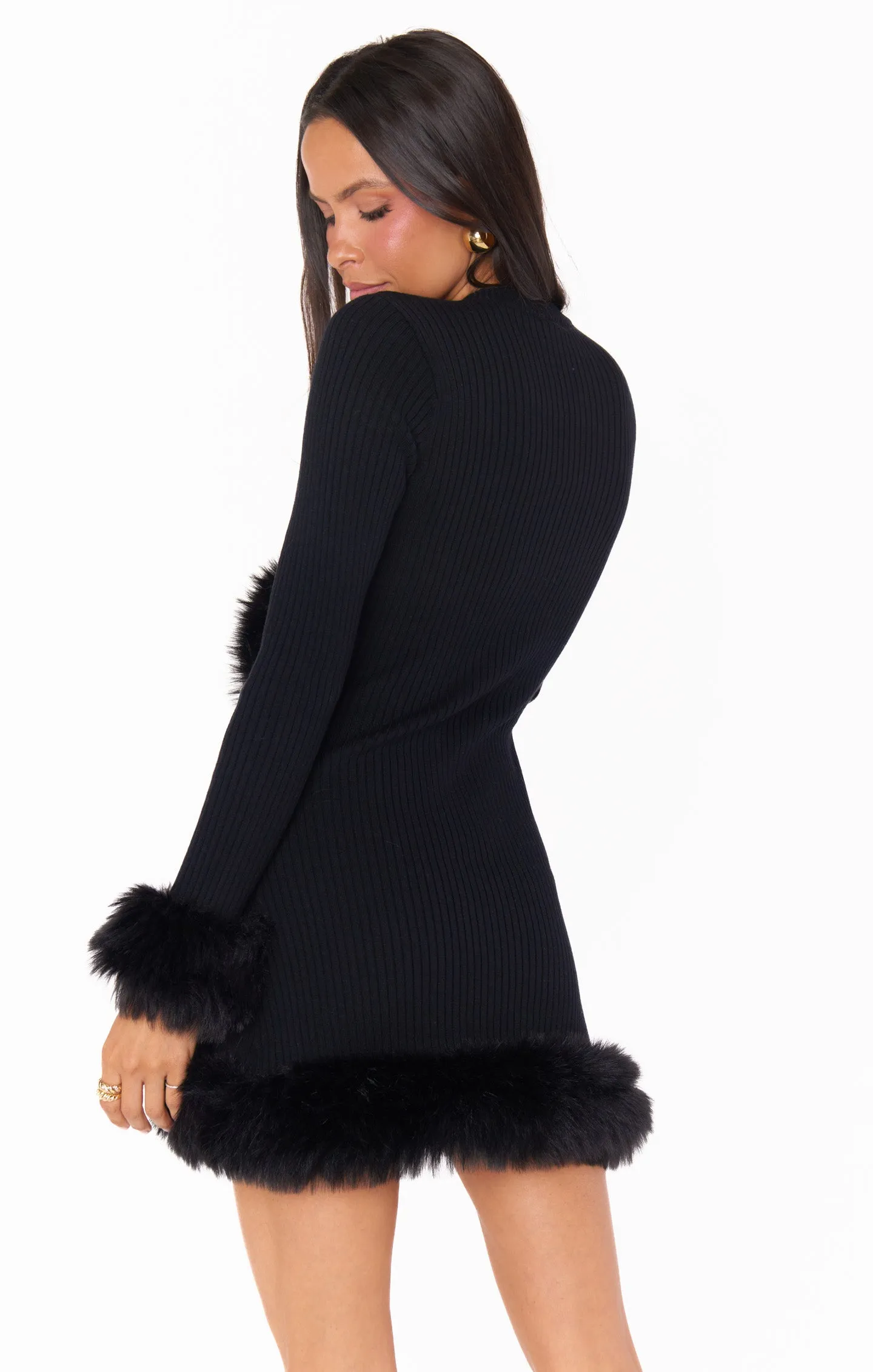 Fran Mini Dress ~ Black Knit with Faux Fur