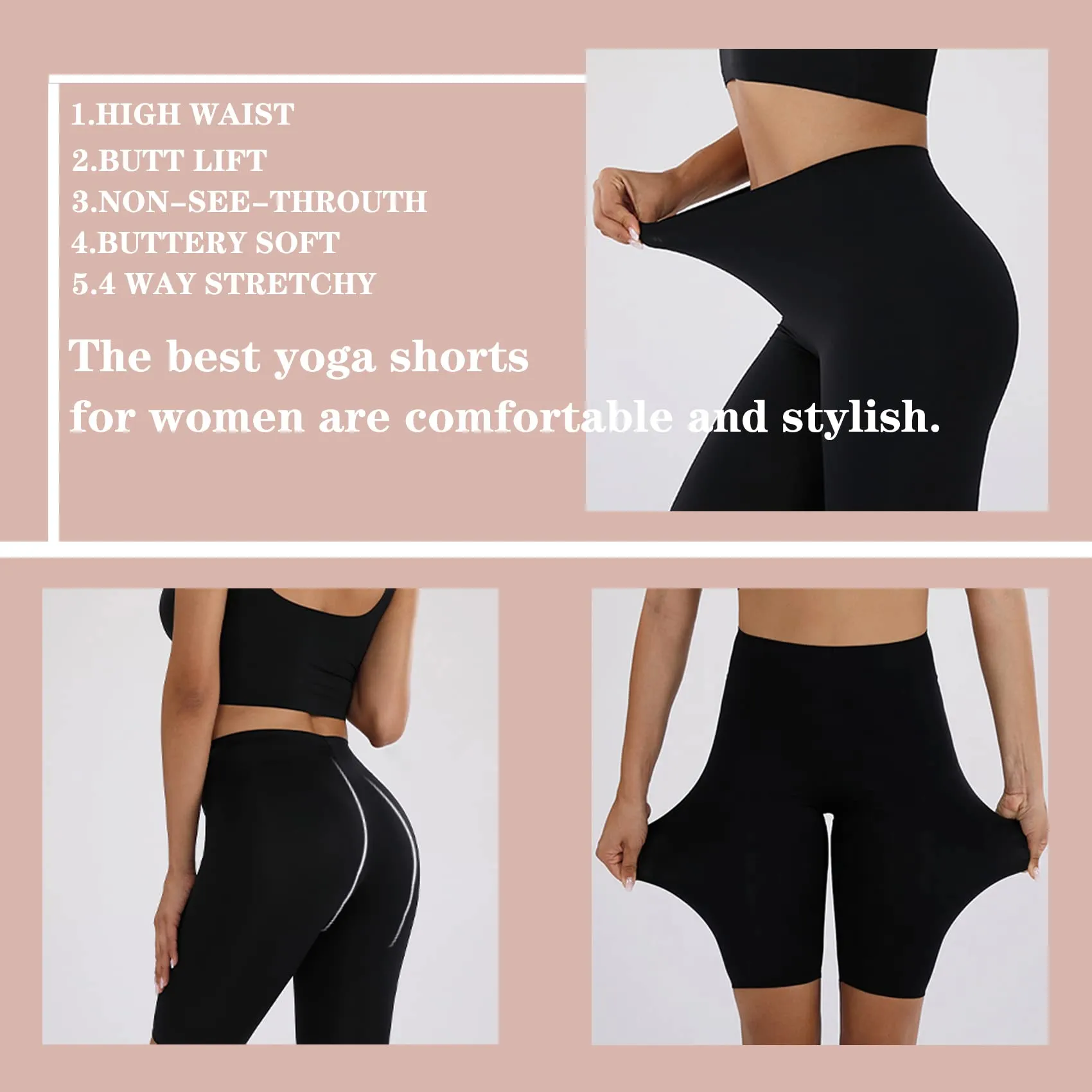 Fullsoft Black 3 Pack Biker Shorts Womens High Waisted Workout Running Athletic Shorts Leggings