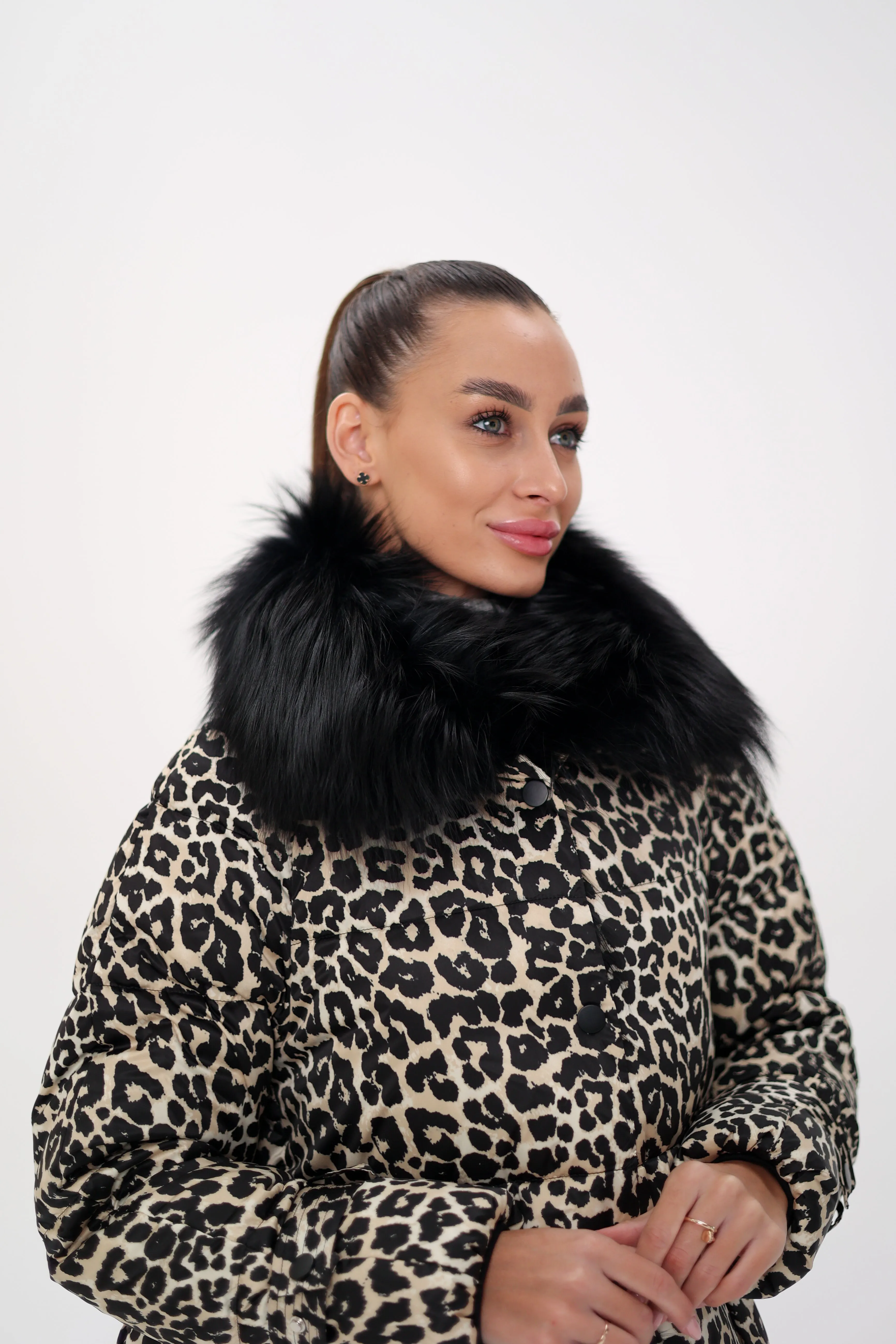 Genuine Polar Fox Leopard Luxe Down Parka