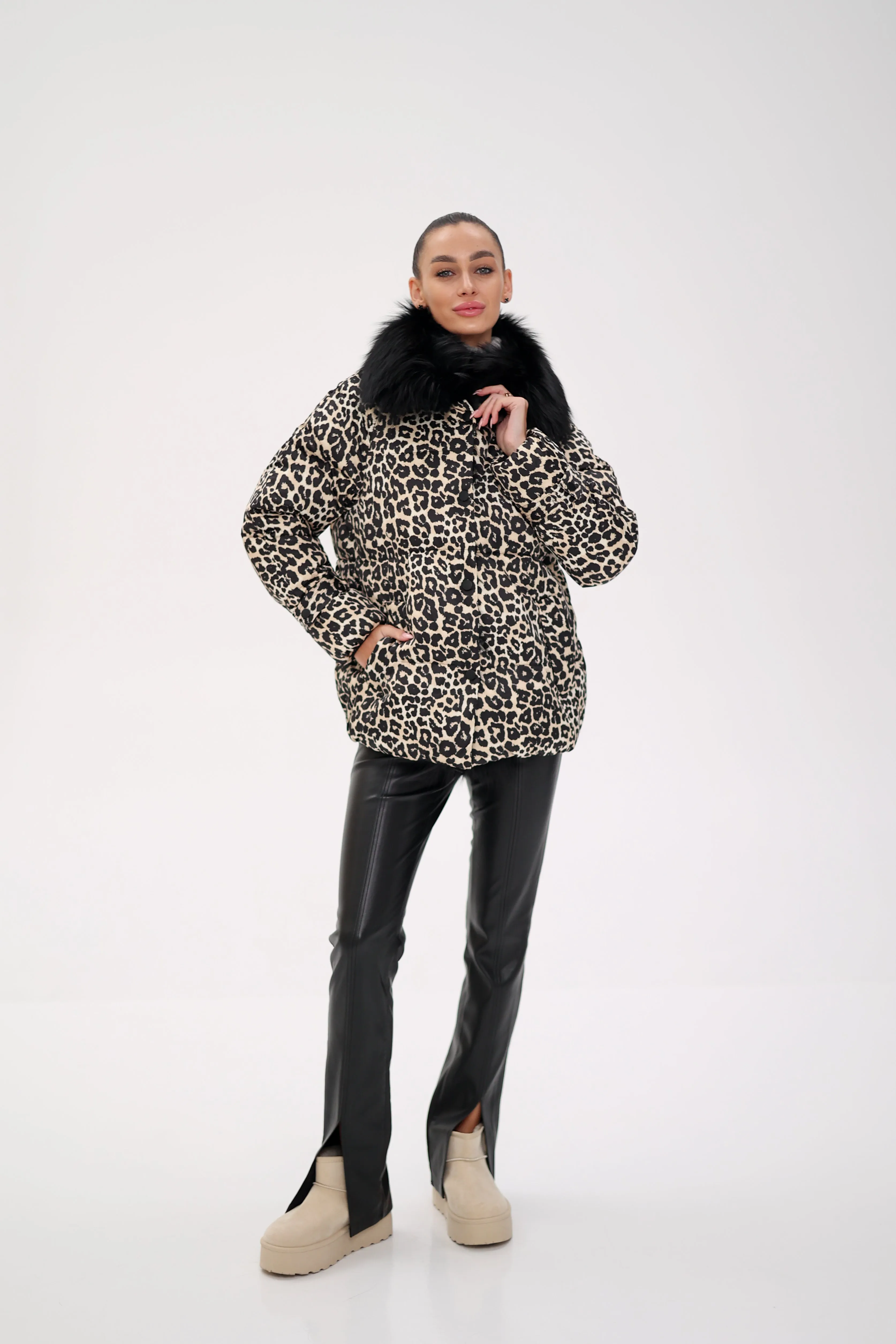 Genuine Polar Fox Leopard Luxe Down Parka