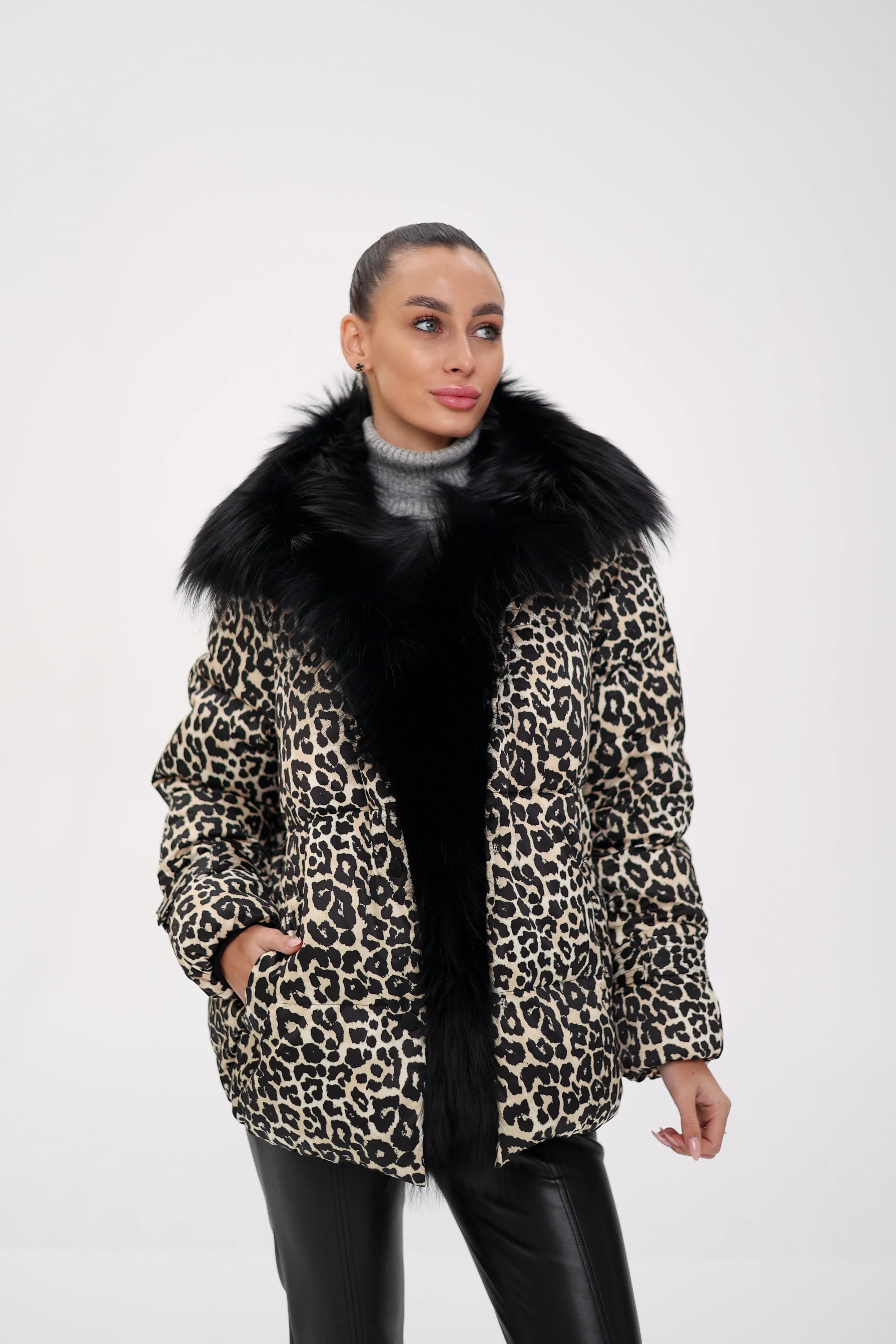 Genuine Polar Fox Leopard Luxe Down Parka