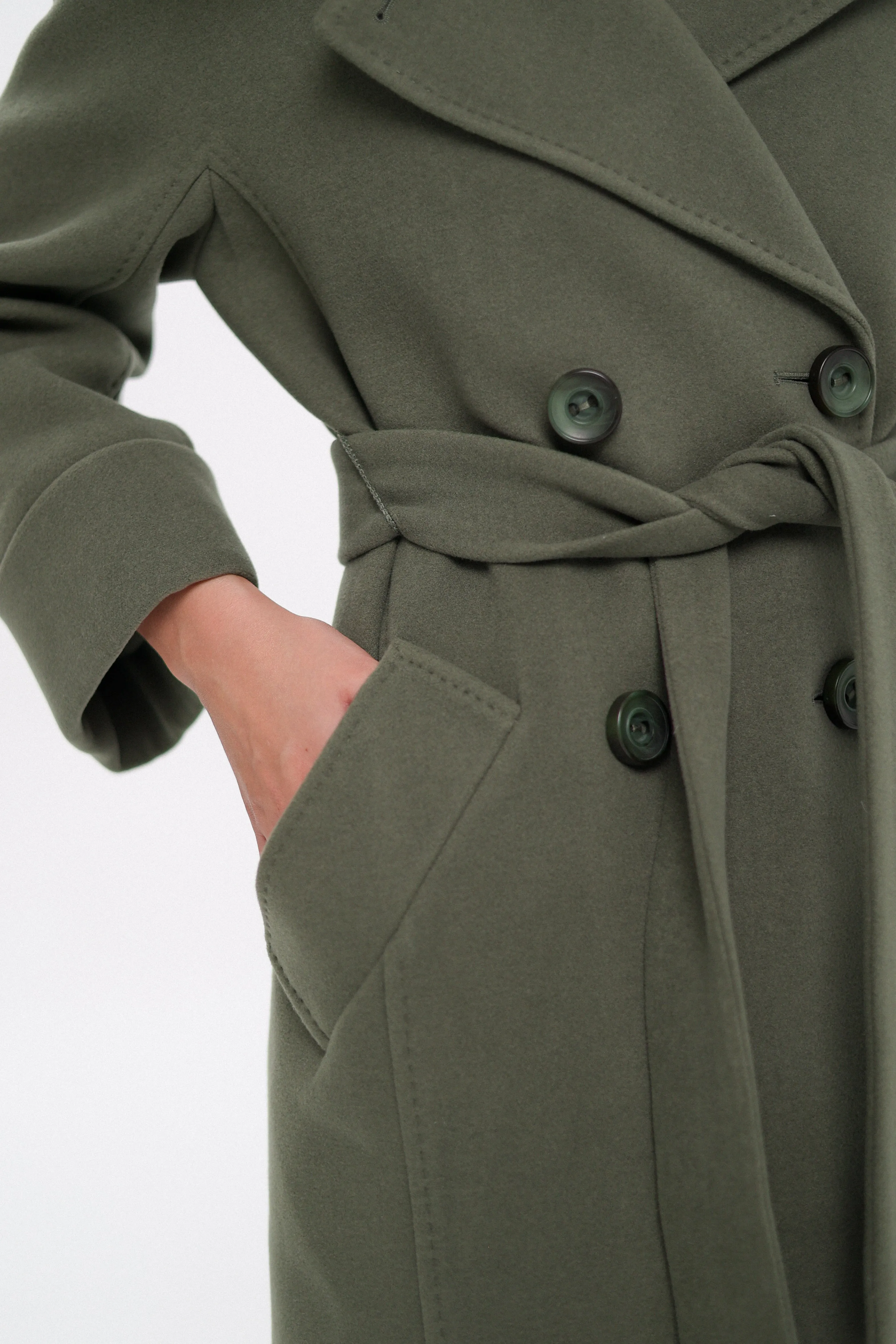 Genuine Polar Fox Tailored Cashmere Wool Coat