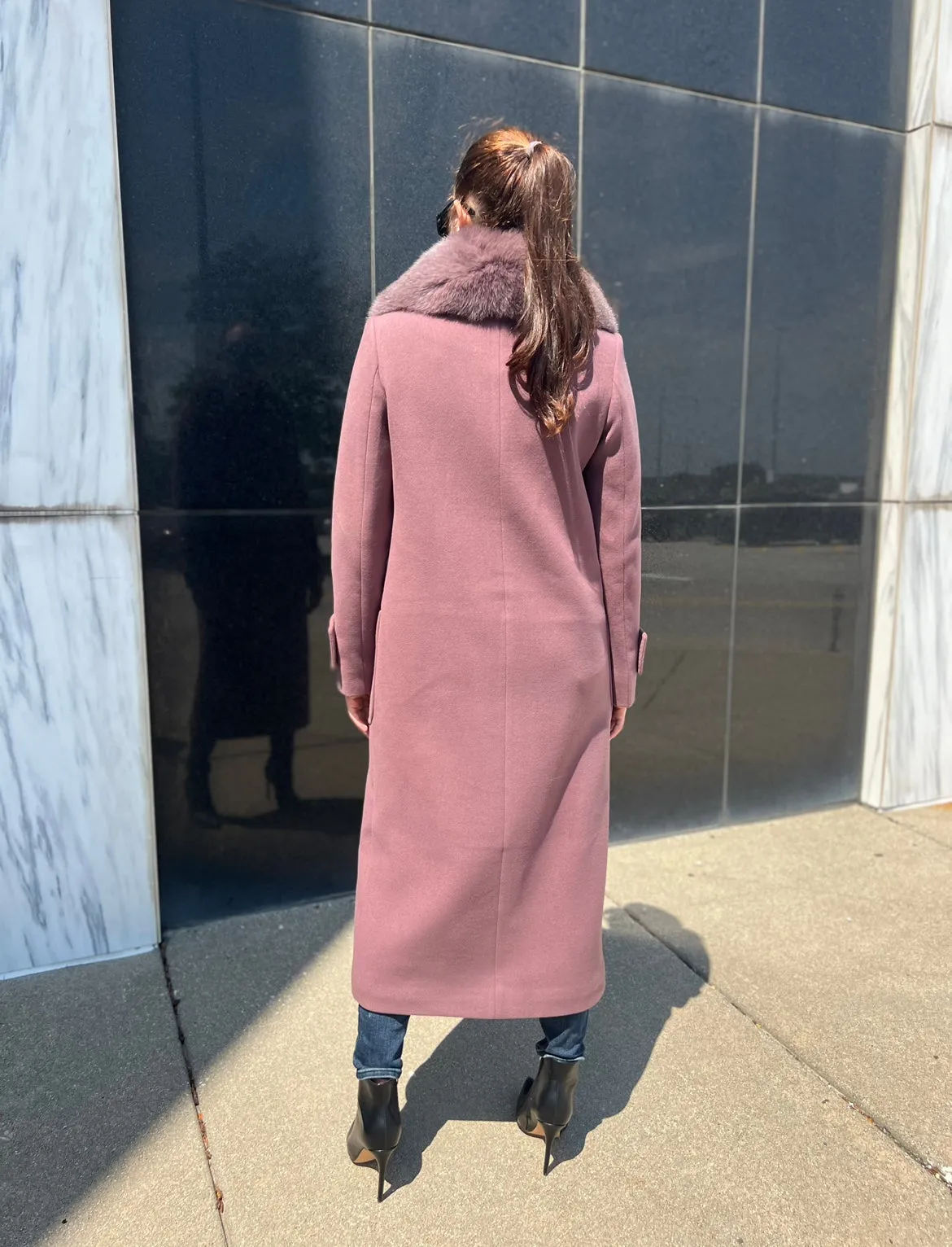 Genuine Polar Fox Tailored Cashmere Wool Coat